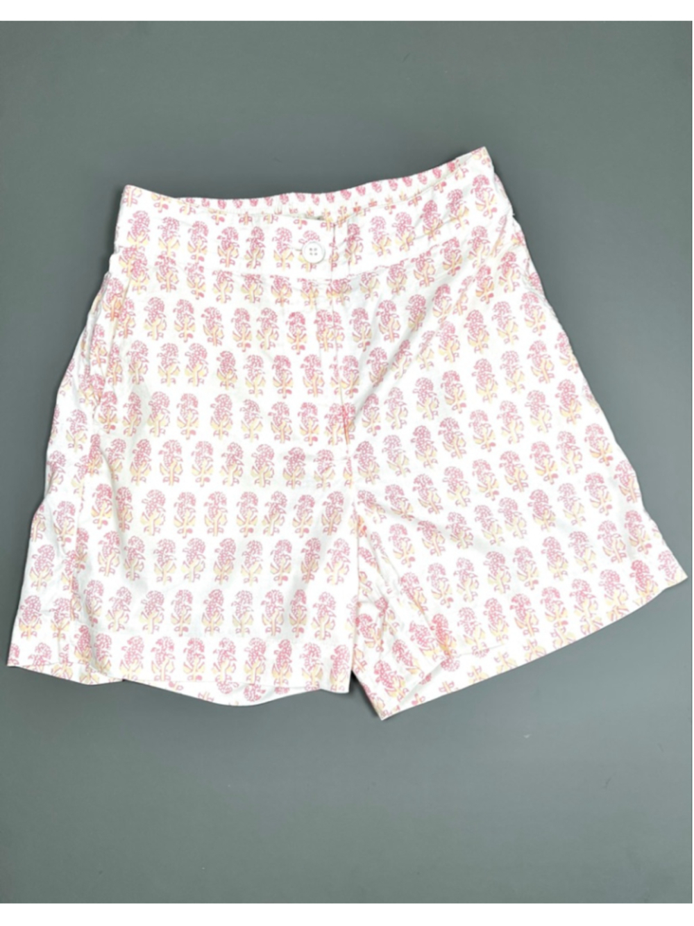 Faherty Womans Shorts High Waist Shorts XS White Pink Floral Organic Cotton